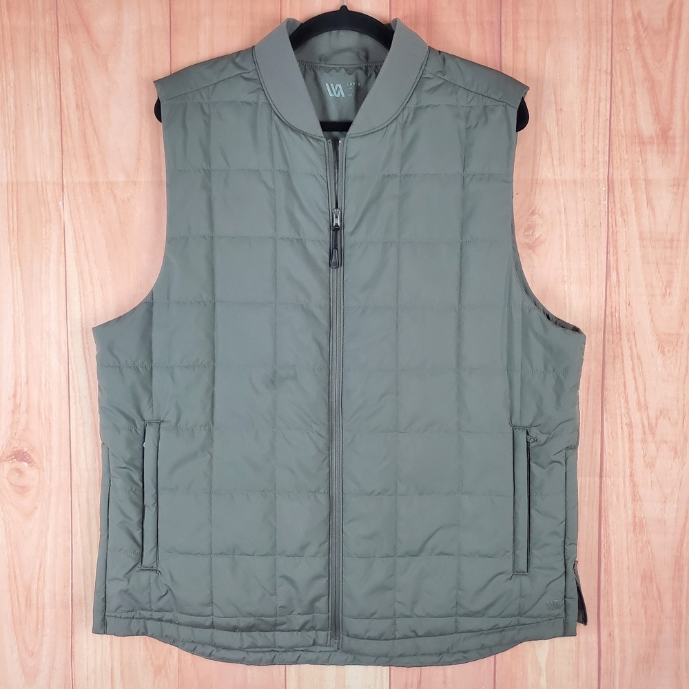 VRST Mens Puffer Vest Large Pewter Gray Polyester Sleeveless Pockets Full Zip